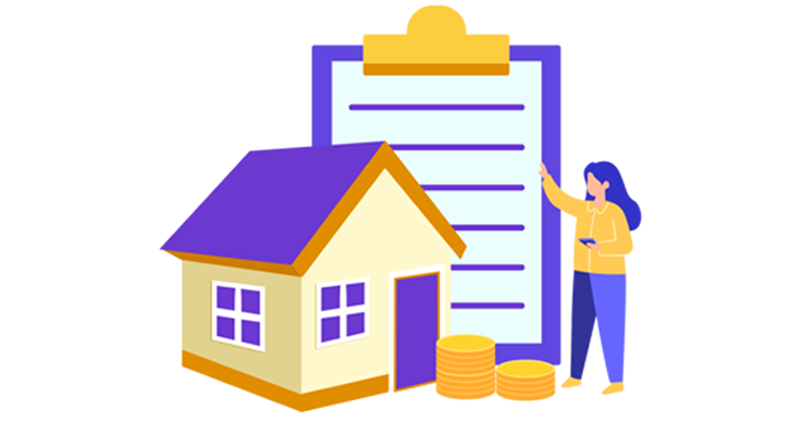 Ilustração de uma casa com uma família